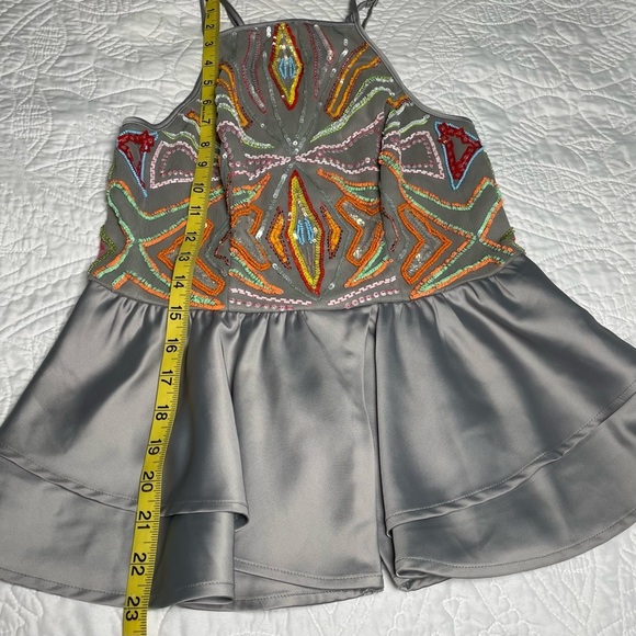 BEBE Beaded Satin Top Peplum Gray Satin Y2K Sleeveless Camisole Size S Halter - Picture 11 of 13